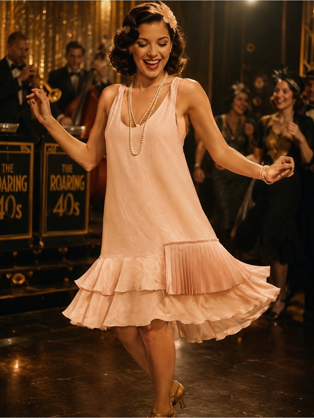 Banana Republic Size 12 Peach Flapper-Style Ruffle Hem Dress